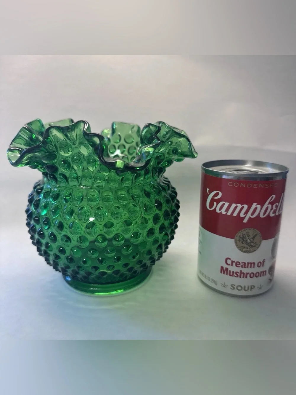 Vintage Fenton Emerald Green Hobnail Ruffled Edge Large Rose Bowl Vase 5.5x6.5